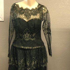 NWT Vintage Saks Liancarlo Couture Silk Illusion Lace Scalloped Hem Dress
